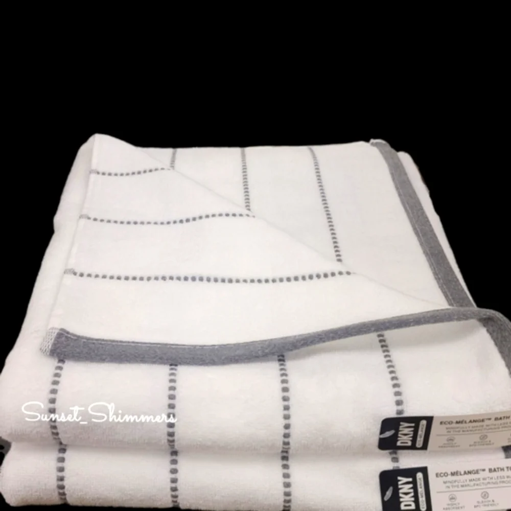 8pc DKNY White Dark Gray Dot Pin Stripe Bath / Hand / Washcloth Towel Set New
